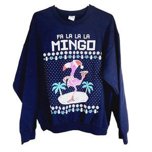 Gildan Flamingo Christmas Sweater 2X Mens Womens Navy Blue Sweatshirt